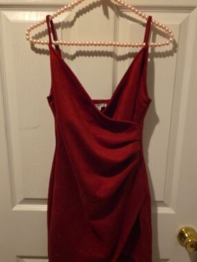 iris Red Draped Mini Slip Dress with Spaghetti Straps